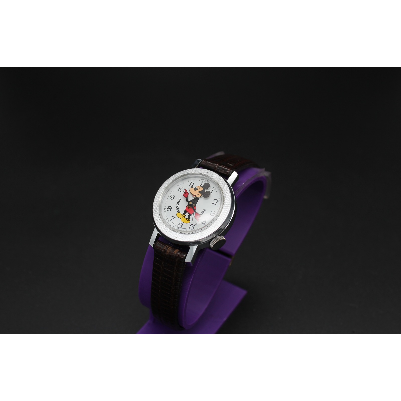 Vintage Bradley Mickey Mouse Bobble Head Swiss Manual Wind Disney Watch